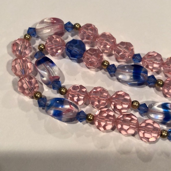 Pink & blue Swarovski crystal necklace + earring charms w/ 14k gold beads - Picture 5 of 9